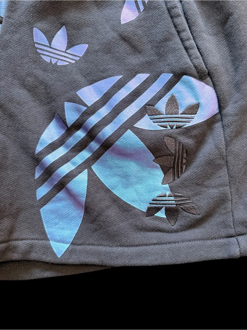Adidas Originals Big Trefoil Shorts Mens M Gray Blue Iridescent Sweat Shorts